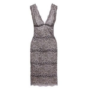 Cosabella Pret A Porter Dress Gray All Lace Deep V Neck Bodycon Womens Medium